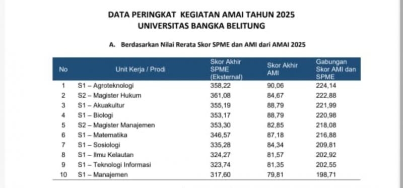 Prodi Matematika UBB Raih Peringkat 6 Kegiatan AMAI 2025
